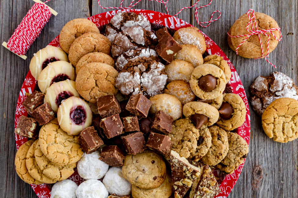 plate filled with holiday cookies