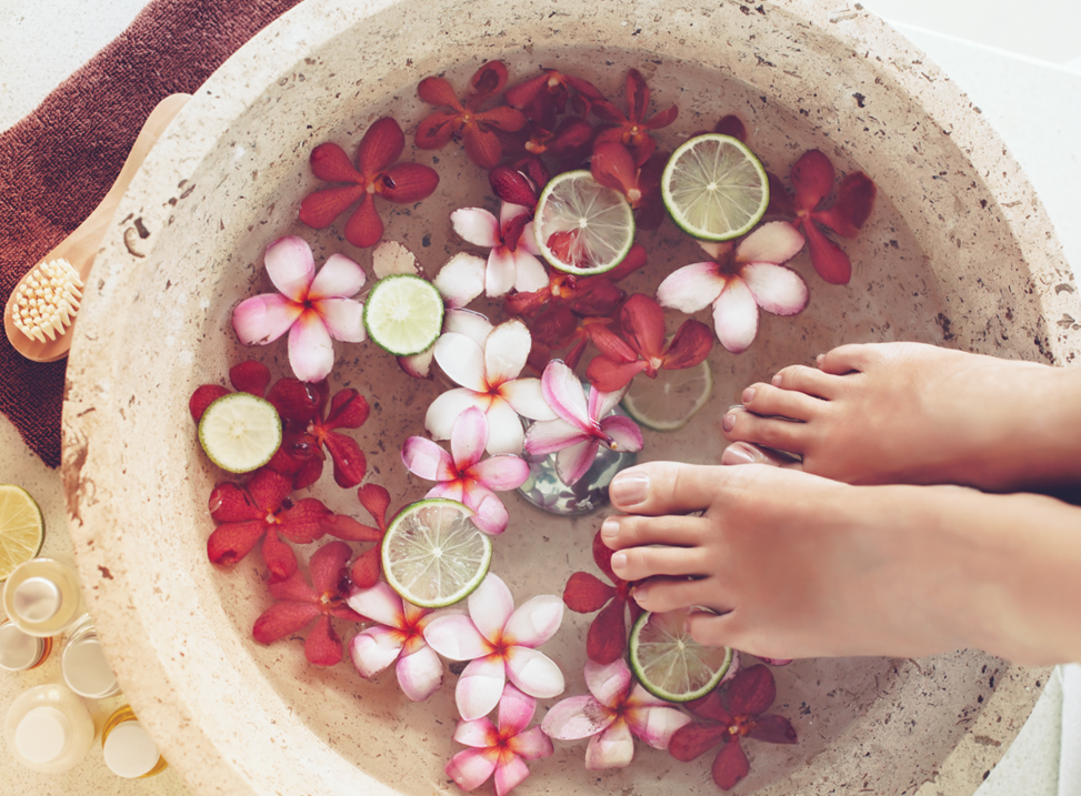 woman enjoying custom foot soak