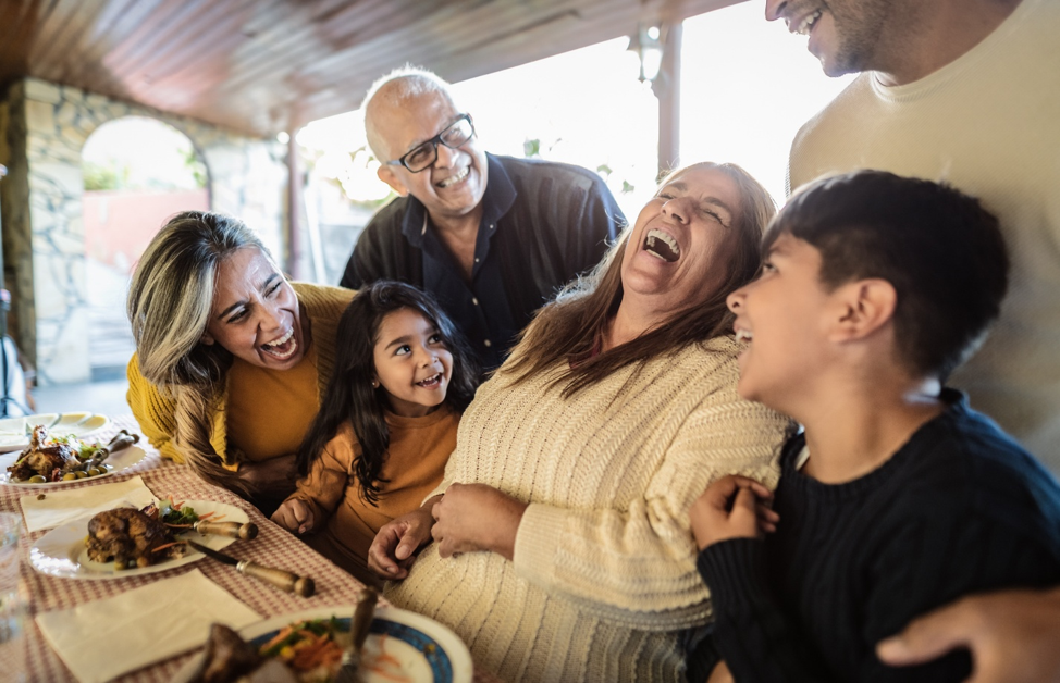 woman laughing at family reunion