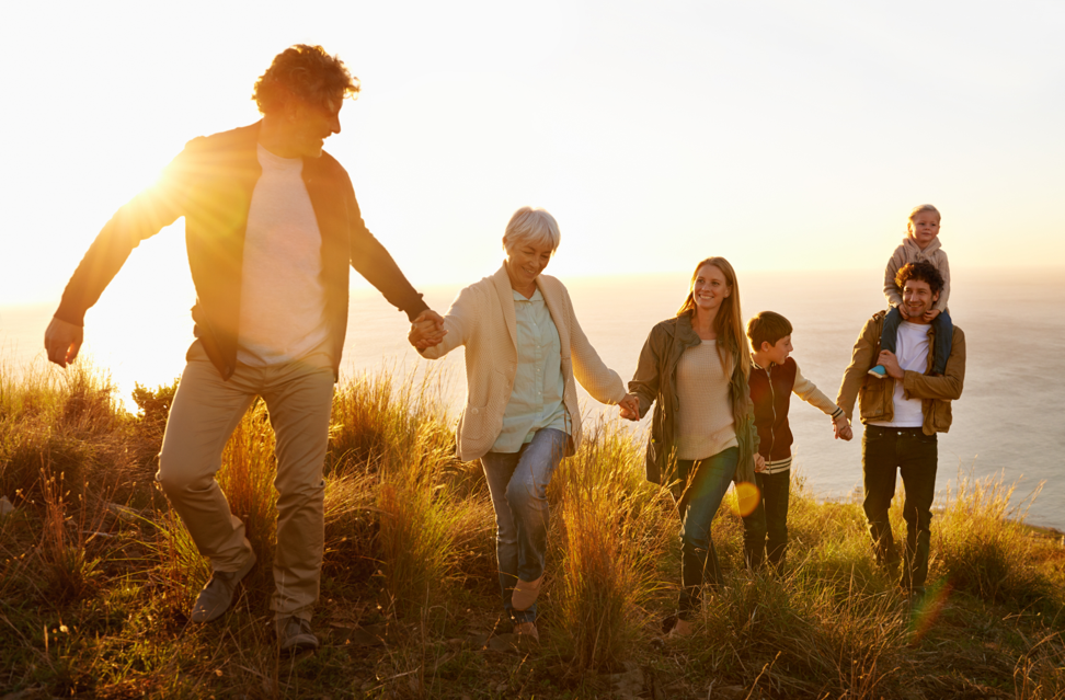 multi-generation family hiking